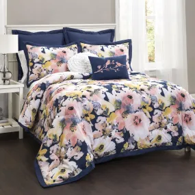 - 16T000748 Lush Décor Floral Watercolor 7 Piece Comforter Set, Full Queen, Bl