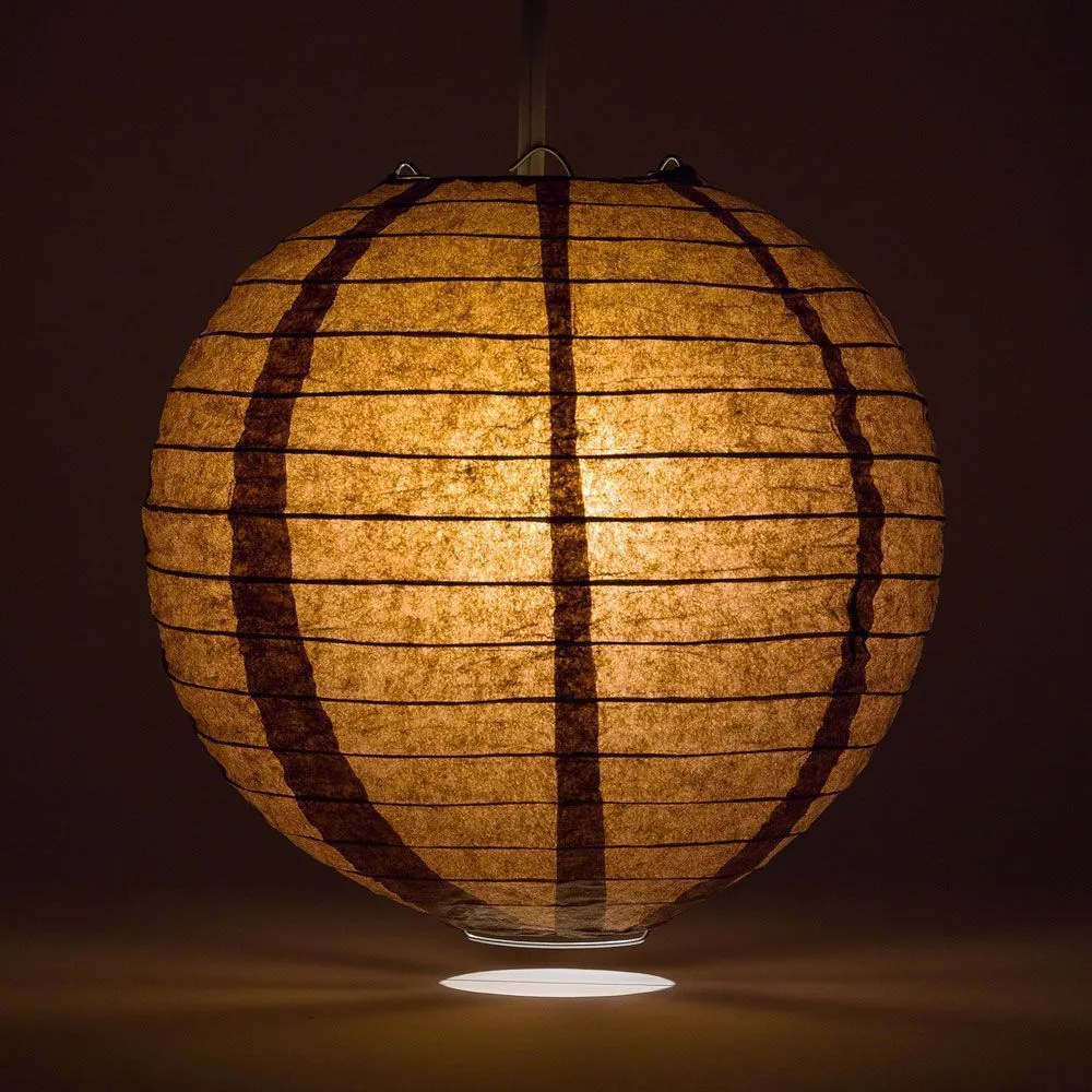 10" Brown Round Paper Lantern, Even Ribbing, Chinese Hanging Wedding & Party Decoration