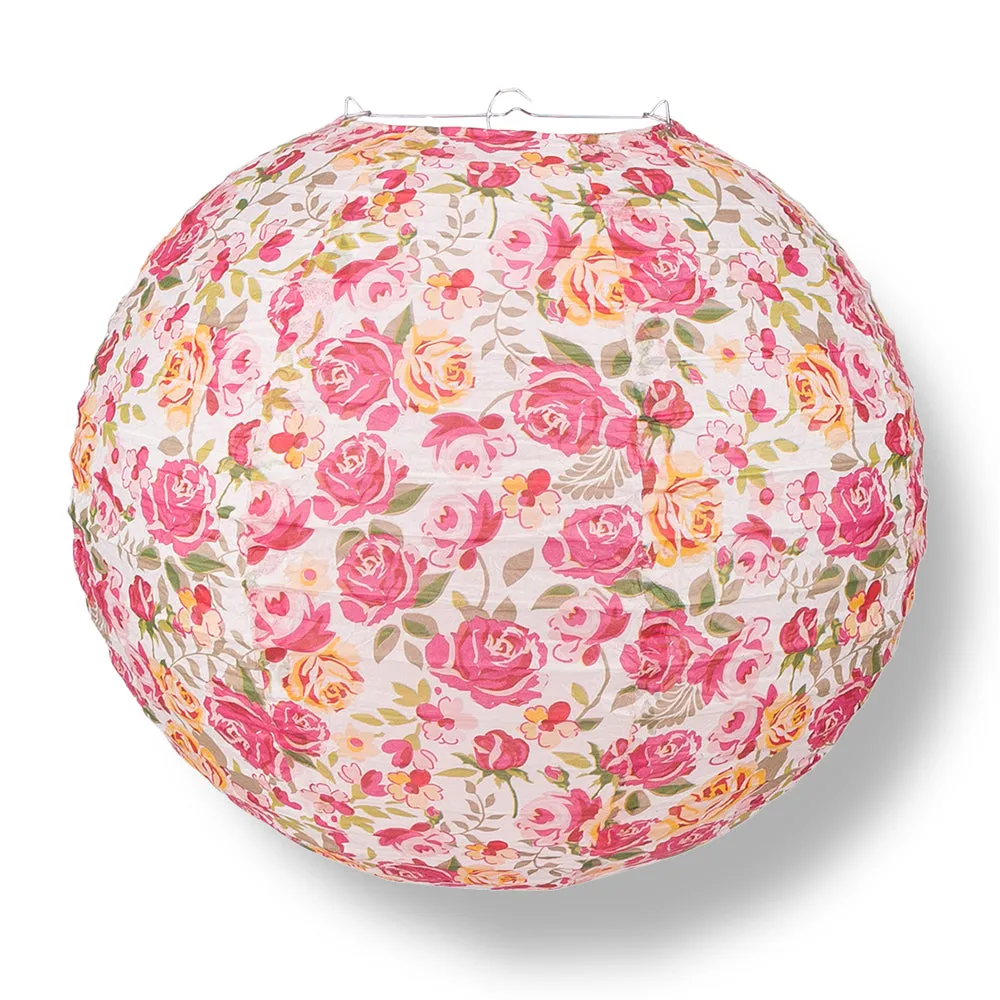 12 PACK | 14" Liberty Print Fuchsia Rose Floral Pattern Paper Lantern, Design by Esper