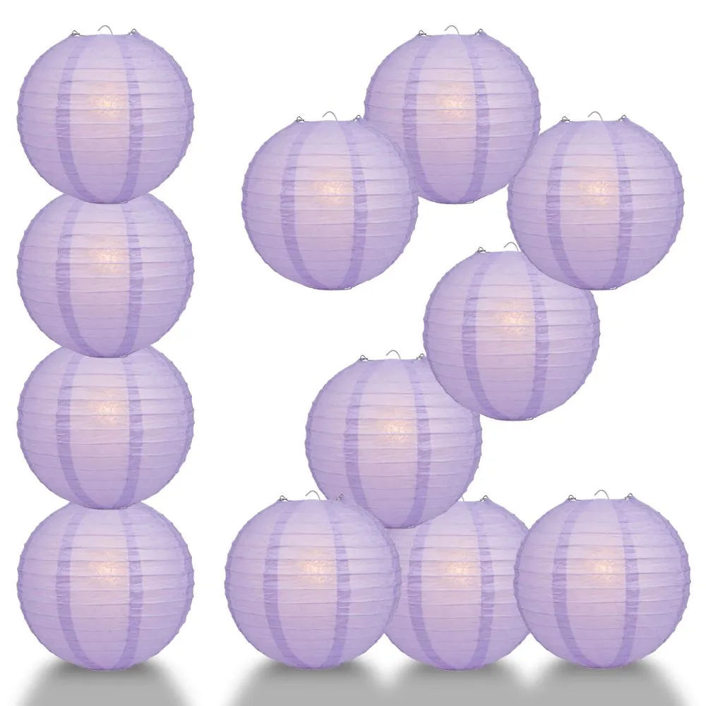 12 PACK | Lavender Even Ribbing Round Paper Lantern, Hanging Combo Set