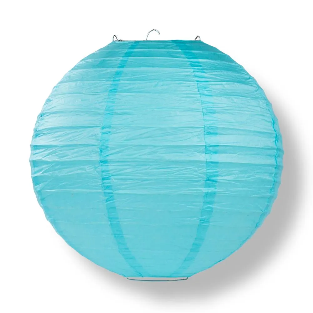 12" Baby Blue Round Paper Lantern, Even Ribbing, Hanging Decoration