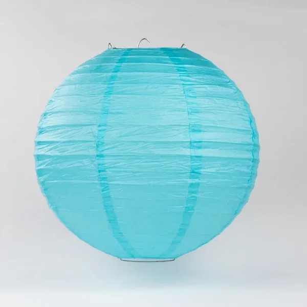 12" Baby Blue Round Paper Lantern, Even Ribbing, Hanging Decoration