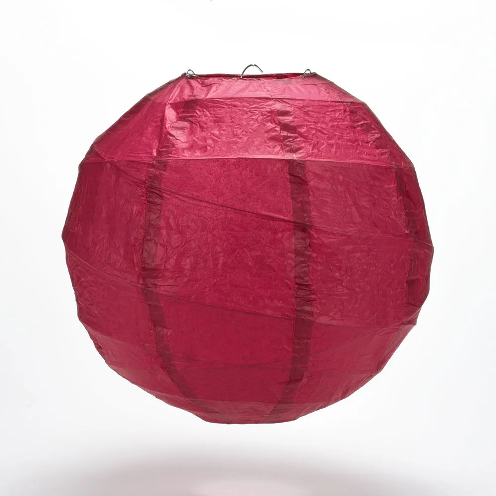 12" Velvet Red Round Paper Lantern, Crisscross Ribbing, Chinese Hanging Wedding & Party Decoration