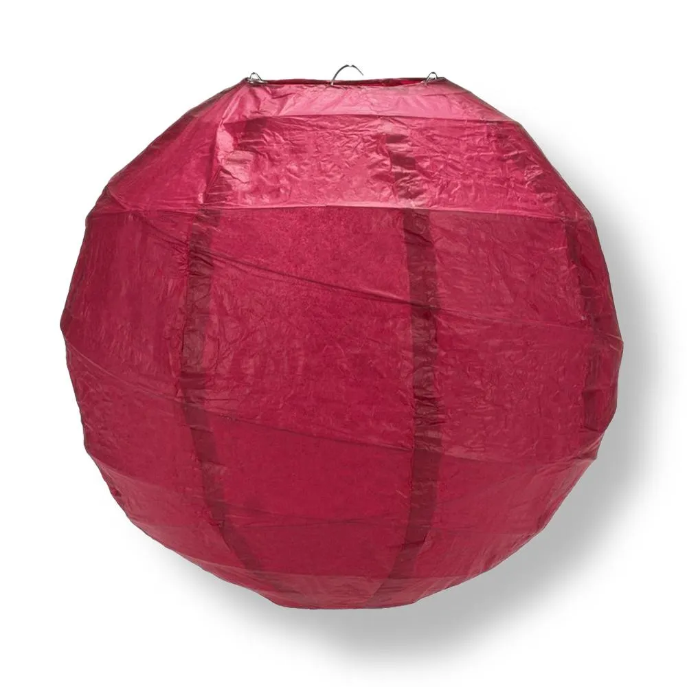 12" Velvet Red Round Paper Lantern, Crisscross Ribbing, Chinese Hanging Wedding & Party Decoration