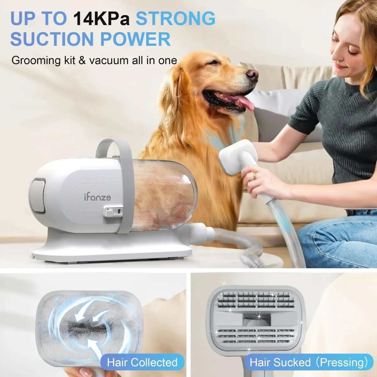 14Kpa Dog Grooming Kit & Vacuum, 2.5L Pet Hair Vacuum Suction