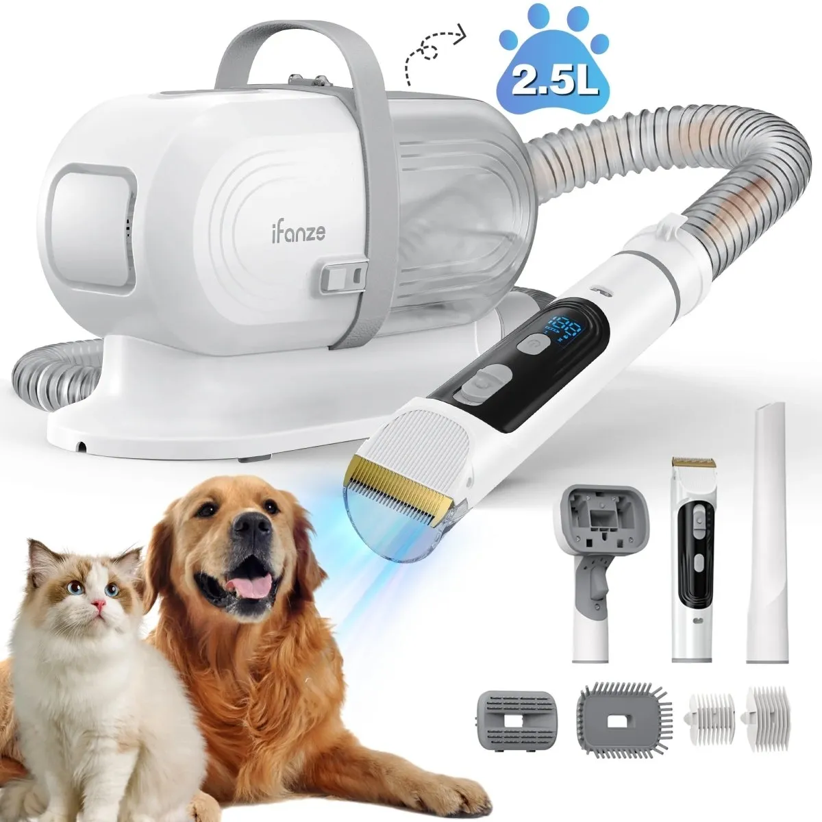 14Kpa Dog Grooming Kit & Vacuum, 2.5L Pet Hair Vacuum Suction