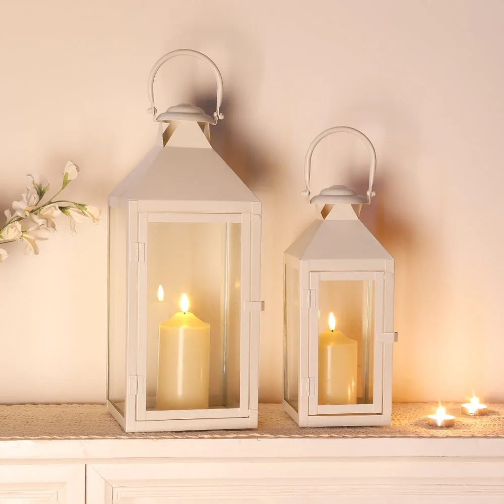 17.5"&13.5"Set of 2 Metal Candle Lanterns(White）