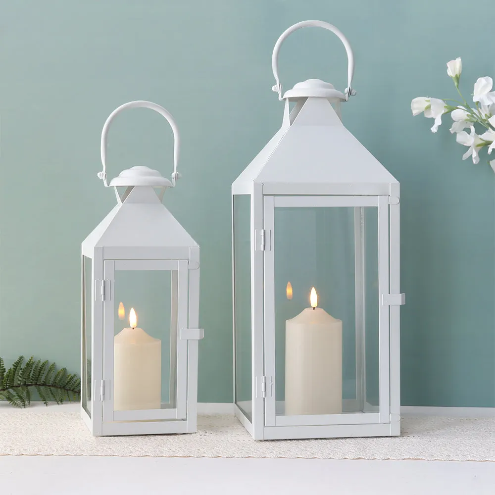 17.5"&13.5"Set of 2 Metal Candle Lanterns(White）