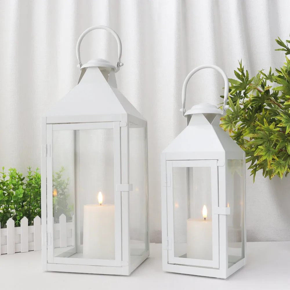 17.5"&13.5"Set of 2 Metal Candle Lanterns(White）