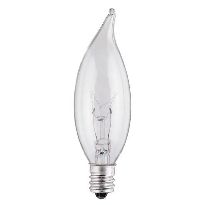 25 Watt CA8 Flame Tip Incandescent Clear E12 (Candelabra) Base, 130 Volt, Box (25-Pack)