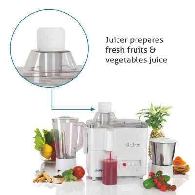 3-in-1 Juicer Mixer Grinder 500W with 1 Transparent Liquidiser, 1 Stainless Steel Grinder Jars - White (4010)