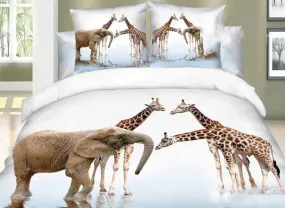 3D Elephant and Giraffe Printed Cotton Luxury 4-Piece Bedding Sets/Duvet Covers