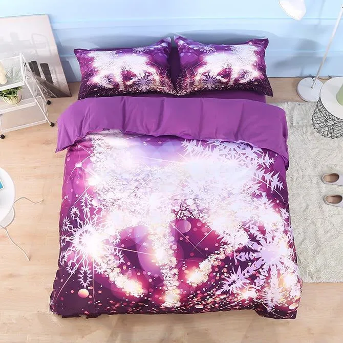 3D Golden Reindeer and Snowflake Printed Cotton Luxury 4-Piece Bedding Sets/Duvet Covers