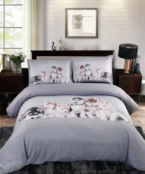 3D Husky Puppies Printed Luxury 4-Piece Bedding Sets/Duvet Covers