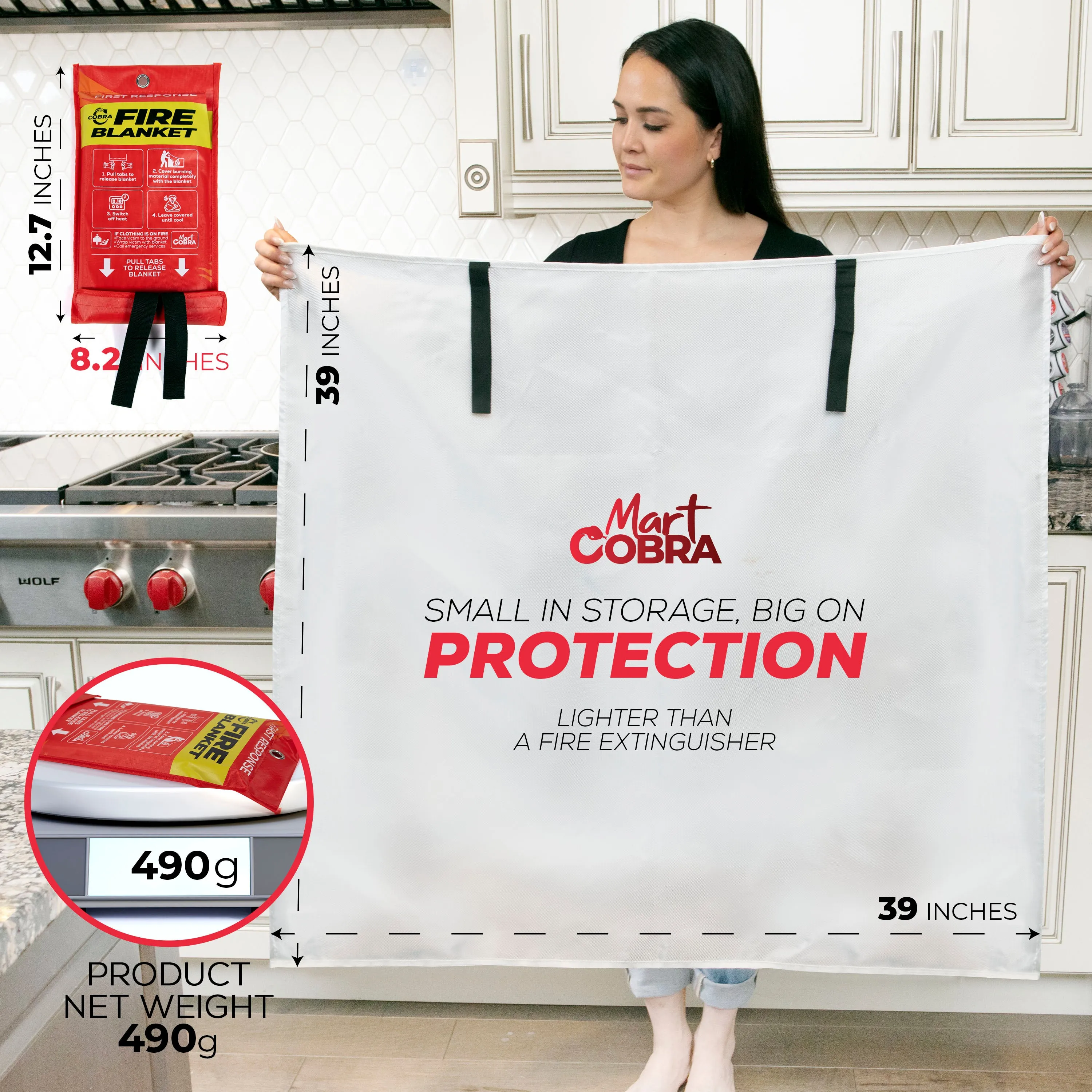 [5 Pack] Cobra Blankets for Home Fire Safety 40" x 40" - GROMMET SPECIAL