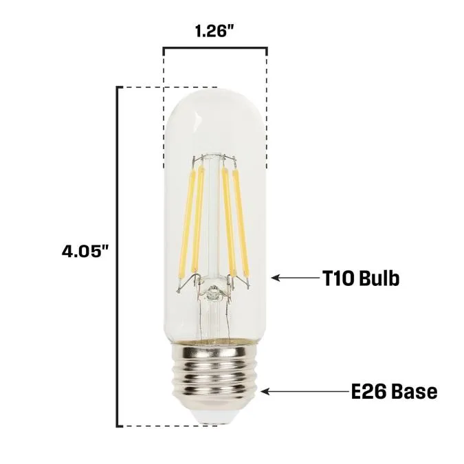 5.5W T10 Filament LED Dimmable Clear 2700K E26 (Medium) Base