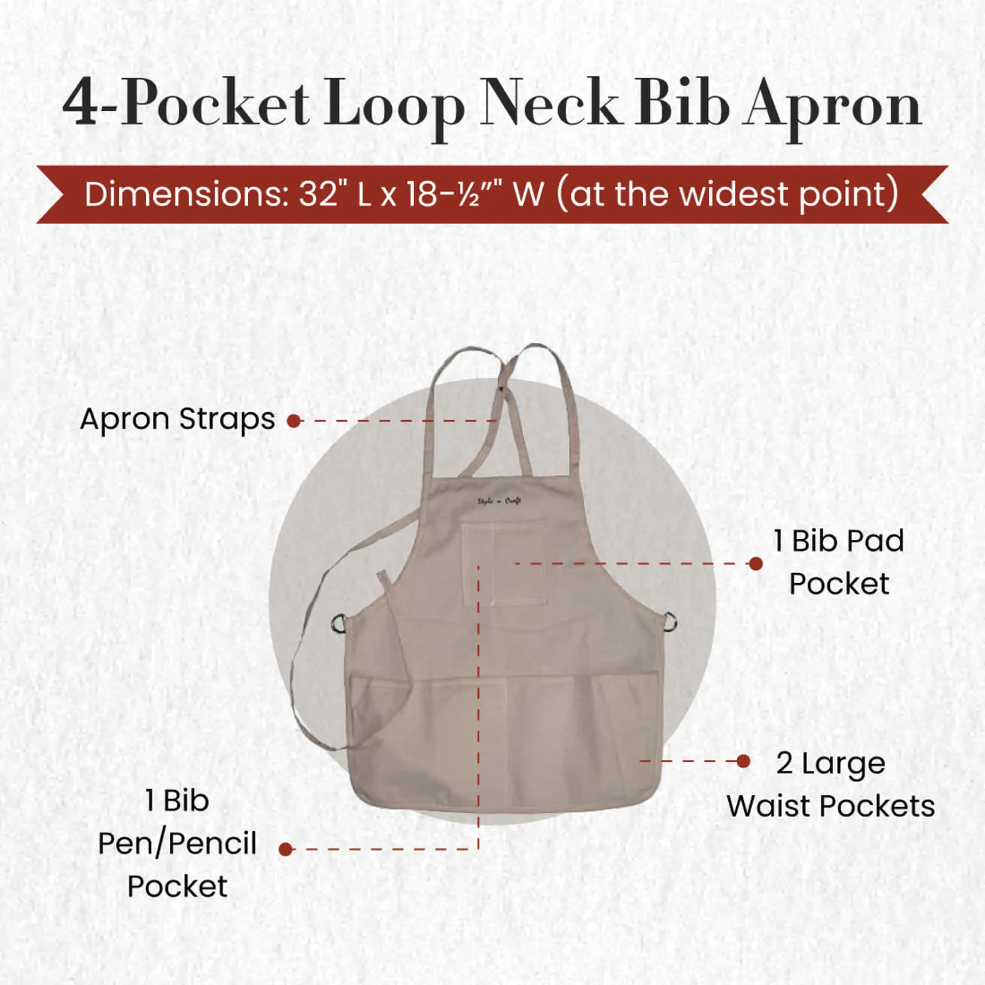 60516 - 4 Pocket Loop Neck Bib Apron in Canvas | Style n Craft