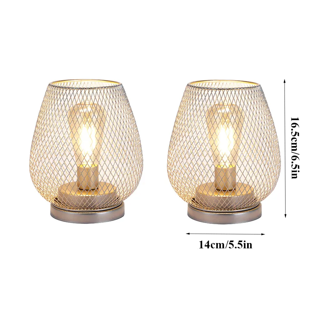 6.7"H Set of 2 Metal Cage LED Lantern （Silver）