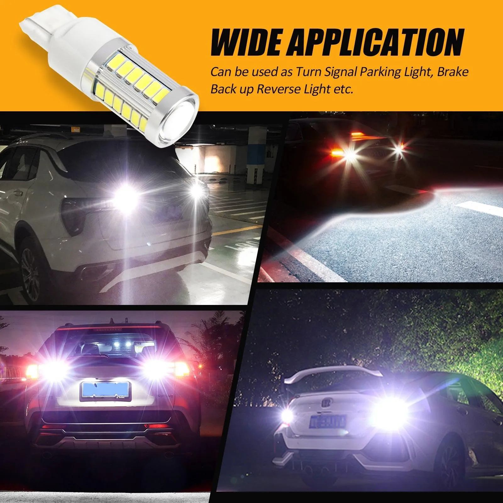 7440 7440A LED Backup Reverse/Turn Signal/Brake Tail Light Bulbs 20W 4000LM 6500K White 33LED Series | 2 Bulbs