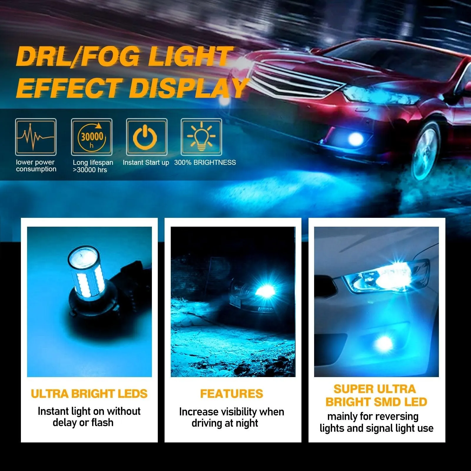 9006/HB4 LED Fog Light/DRL Bulbs 50W 4000LM Ice Blue 33LED Series | 2 Bulbs