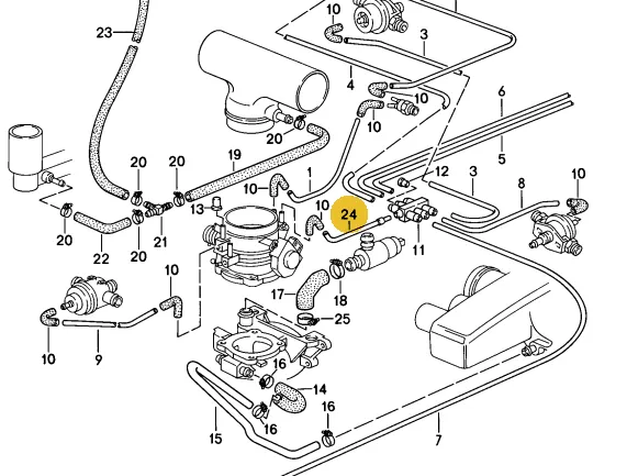 928 110 014 00 - Hose - Throttle Body to 7 Way Splitter at Rear of Intake