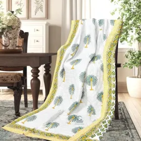 AARMOZY Cotton Jaipuri Razai Single Bed Hand Block Floral Buta Bail Print Quilt Blanket - PURPAL/Green (Single Bed B)