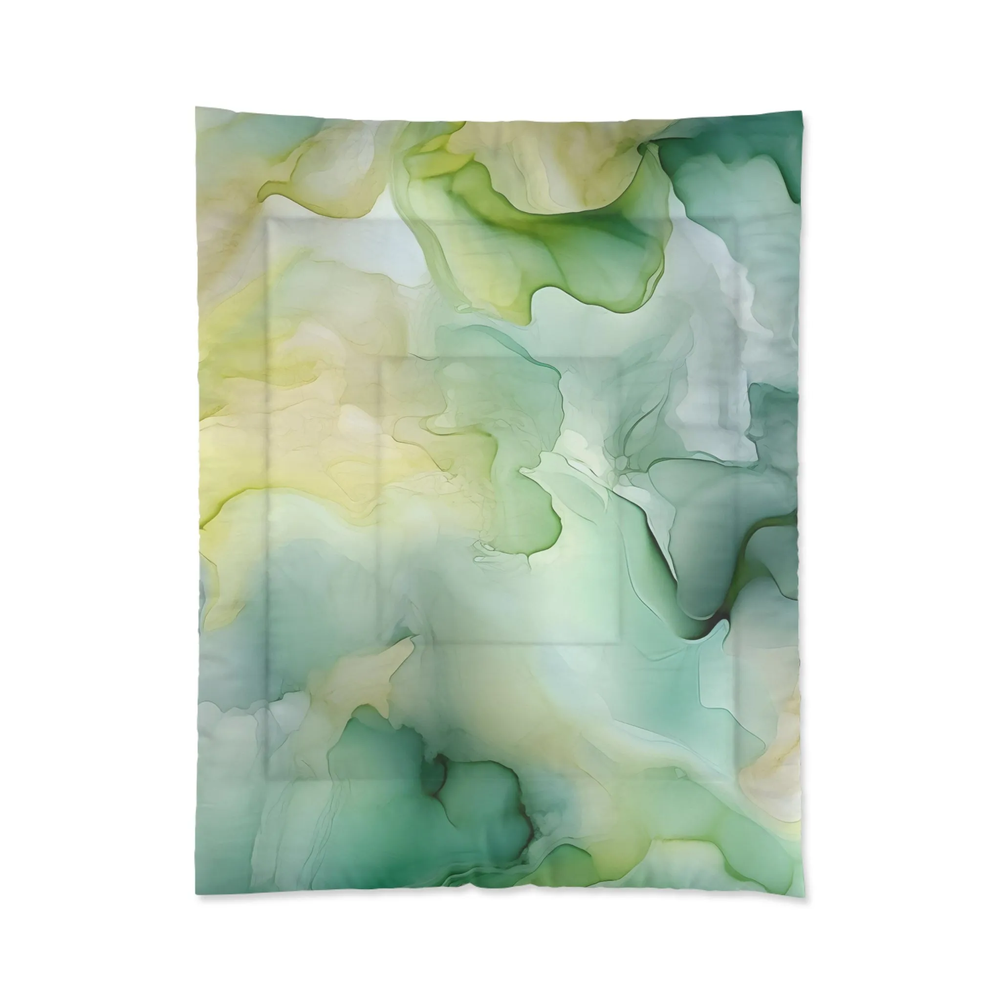 Abstract Bedding Comforter | Teal, Sage Green, Yellow Ombre Watercolor