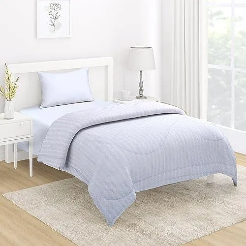 AC Comforter and Bedding Set for Single Bed, Cloud Grey Zig Zag