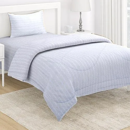 AC Comforter and Bedding Set for Single Bed, Cloud Grey Zig Zag