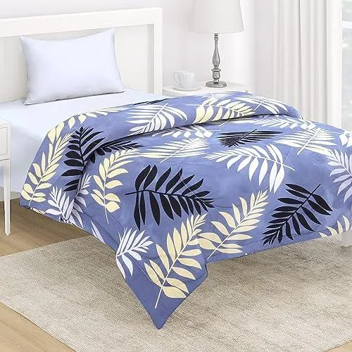 AC Comforter and Bedding Set for Single Bed, Frost Blue Pinnate Leaves