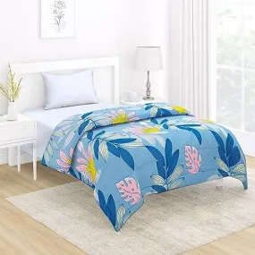 AC Comforter and Bedding Set for Single Bed, Sky Blue Tropical leaves