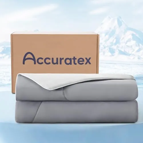 ACCURATEX Cooling Comforter Queen Size,Q-Max > 0.45 Arc-Chill Cooling Fiber, Lightweight Cool Blanket for Hot Sleepers and Night Sweats, Soft Breathable Summer Cooling Comforter,Grey(90"x90")