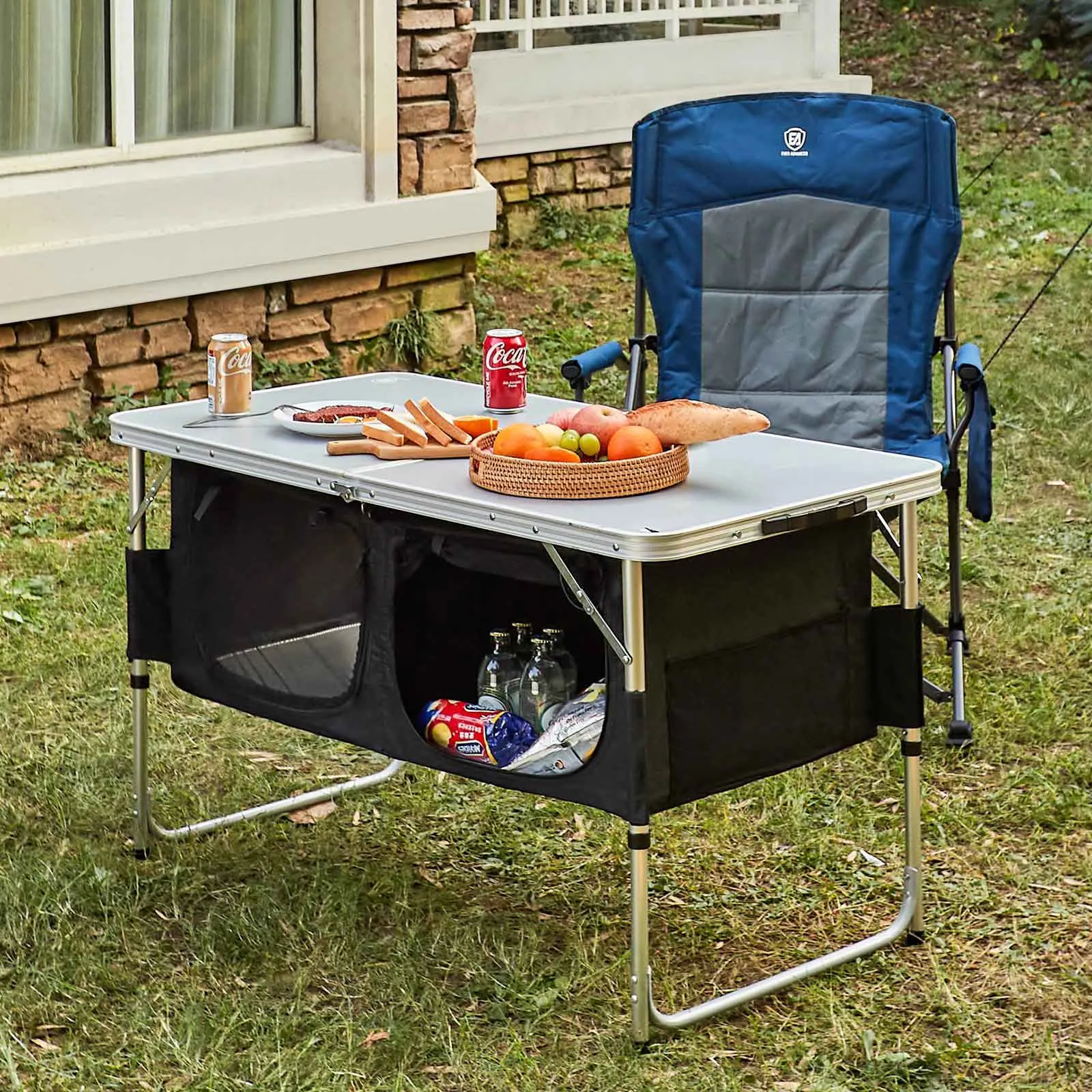 Adjustable Camping Kitchen Table with Storage