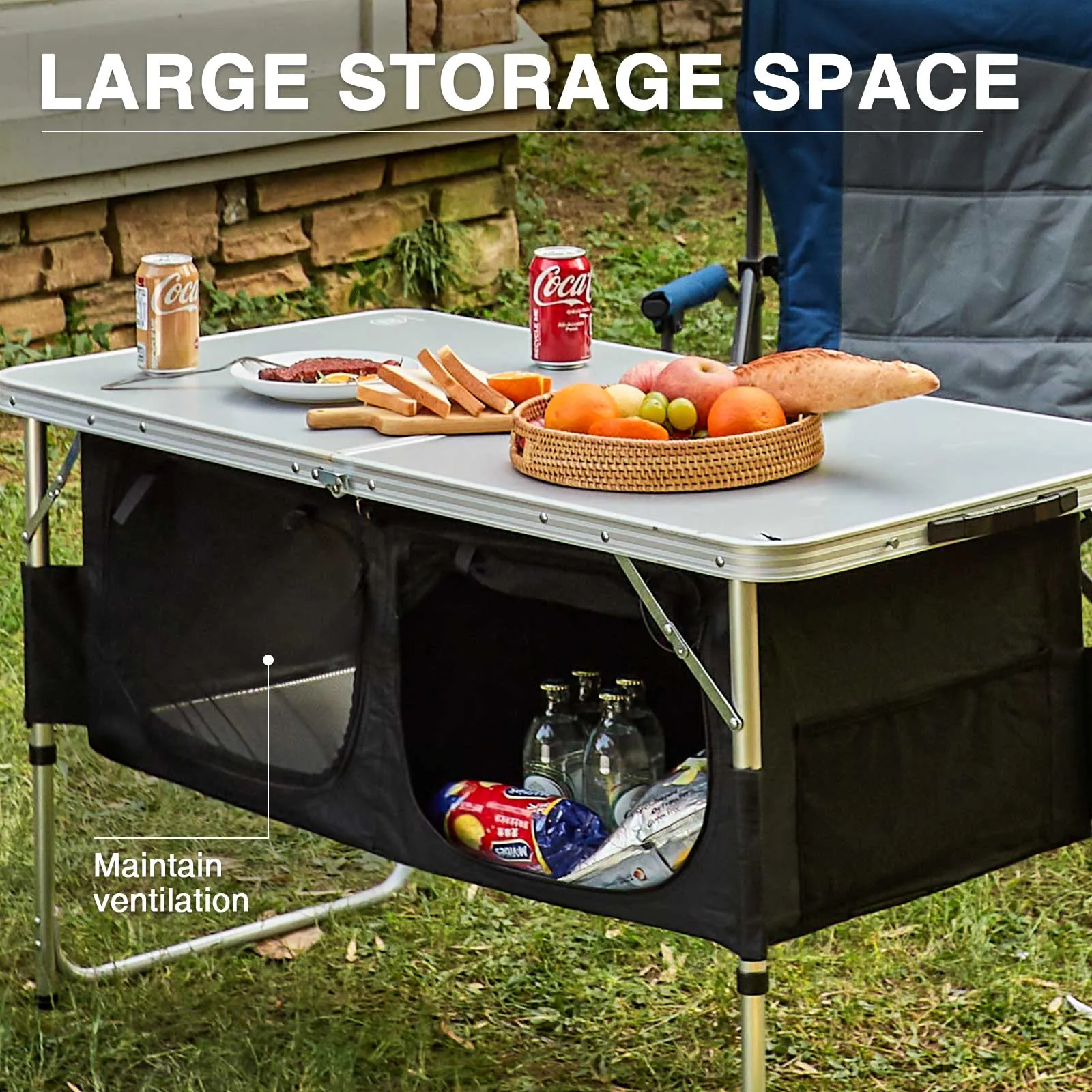 Adjustable Camping Kitchen Table with Storage