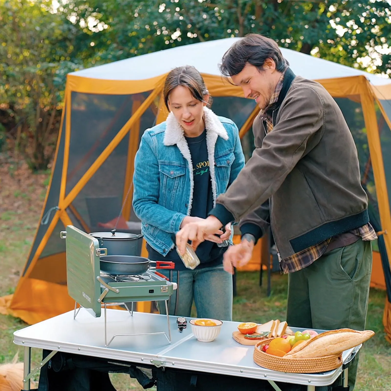 Adjustable Camping Kitchen Table with Storage