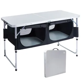 Adjustable Camping Kitchen Table with Storage