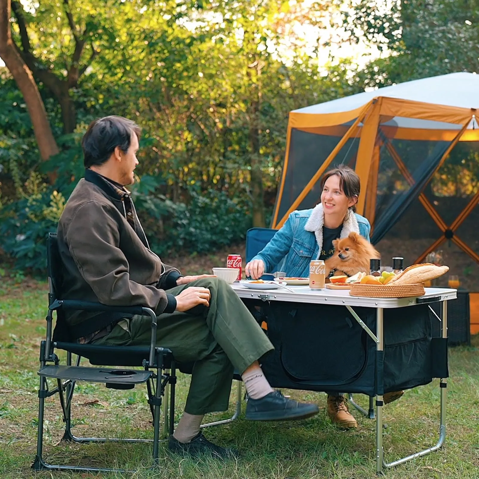 Adjustable Camping Kitchen Table with Storage