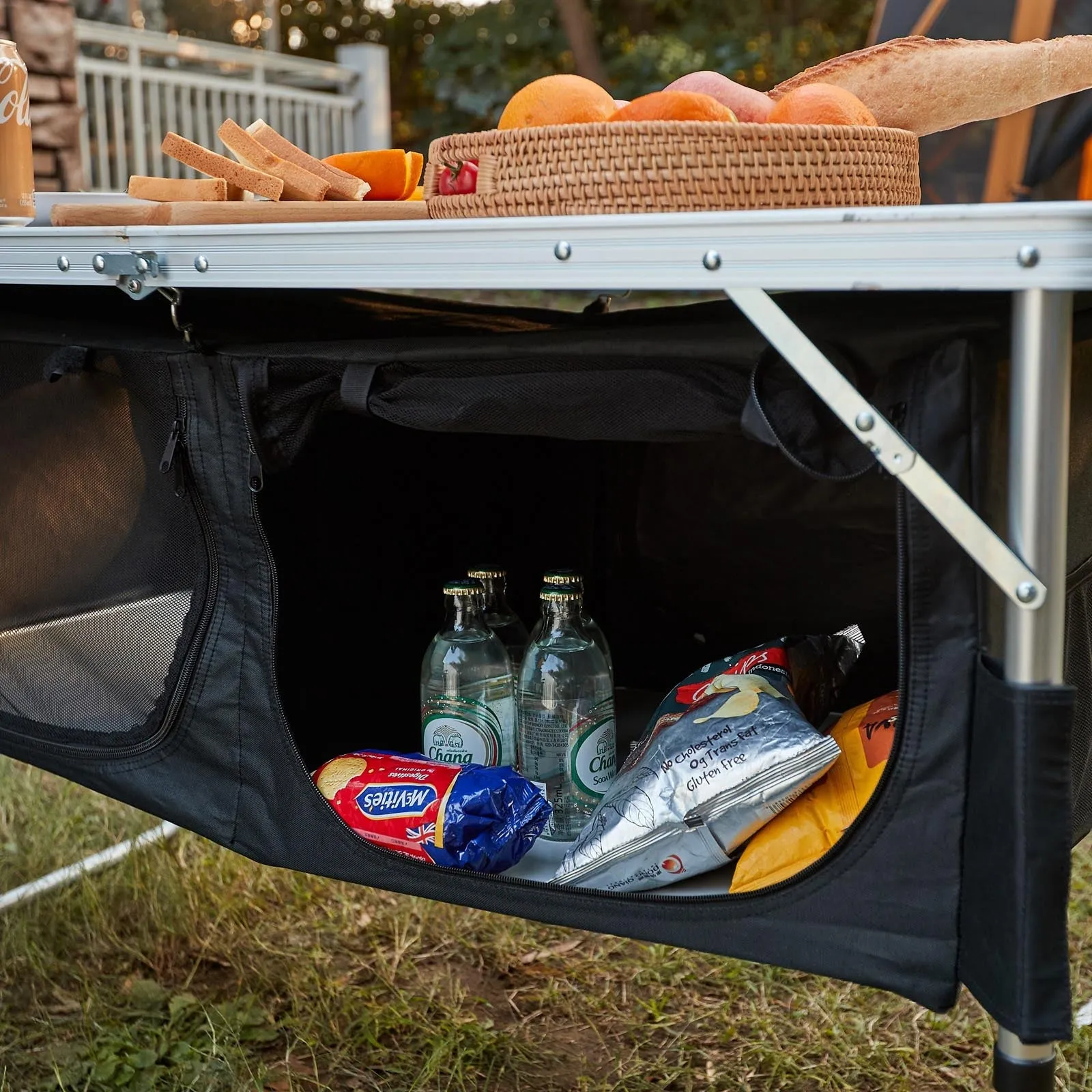 Adjustable Camping Kitchen Table with Storage