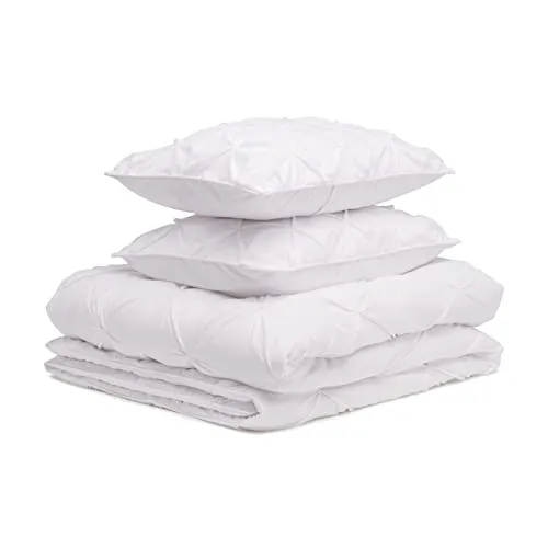 Amazon Basics Pinch Pleat All-Season Down-Alternative Comforter Bedding Set - Full / Queen, Bright White