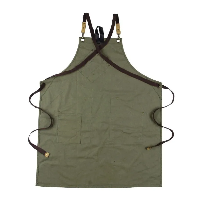 Anyhouz Kitchen Apron Green Light Soft Canvas Fashion and Working Design Double Side Pockets Whole Body Hangable Painting Chef Restaurant