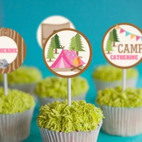 Backyard Camping Party Cupcake Toppers Girl | Summer Party Campout