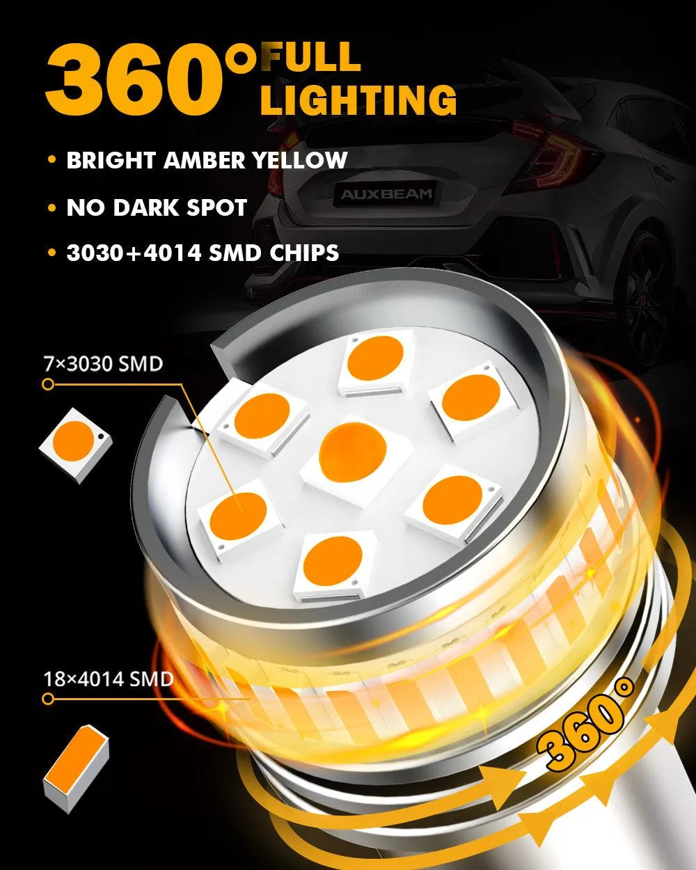 BAU15S 7507 LED Turn Signal Light Rear/Front, Side Maker Light Bulbs 11W 4000ML 3500K Amber B1 Series | 2 Bulbs