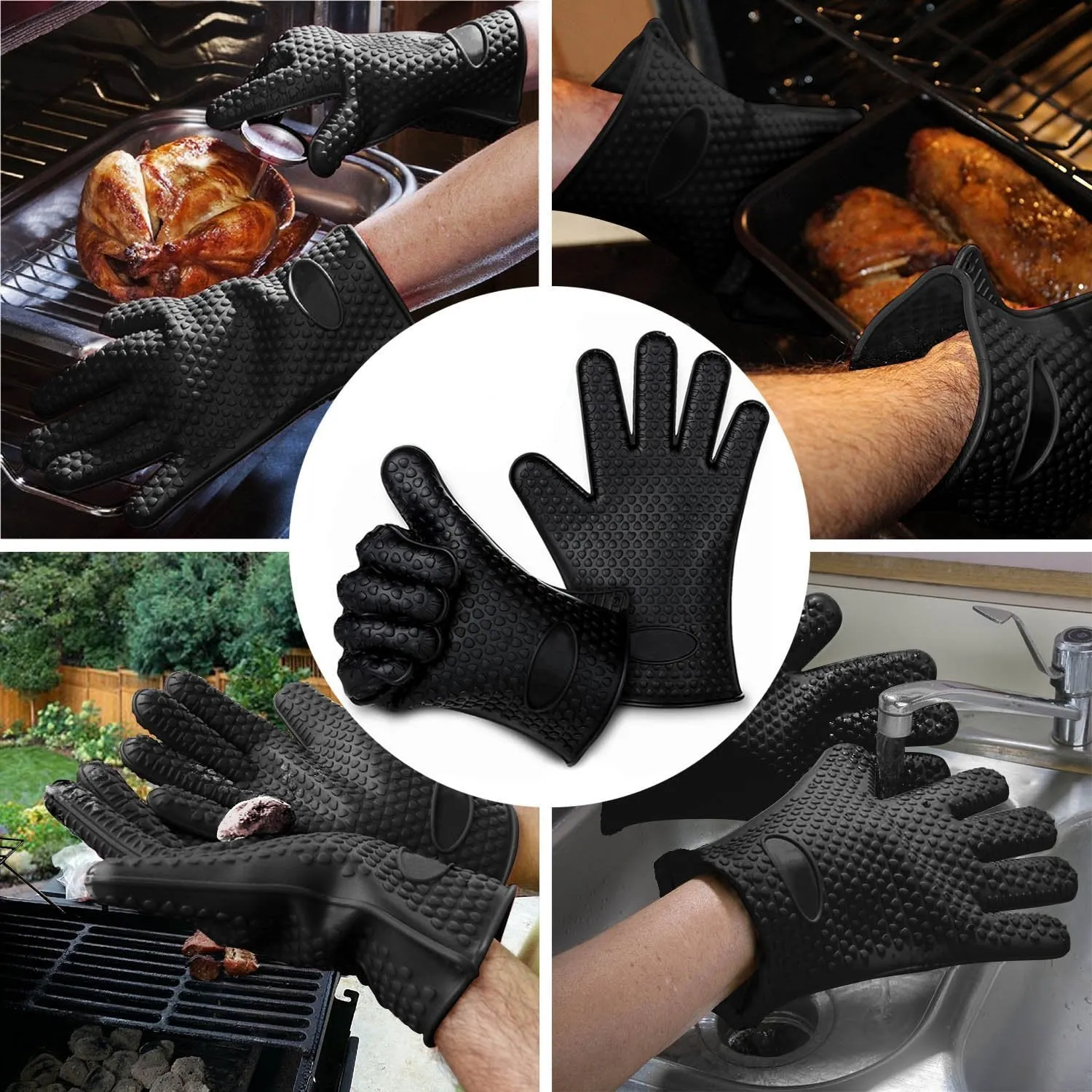 BBQ Grill Accessories Set 6-Piece, The Most Essential Barbecue Tools w/ Best Versatile BBQ Gloves Oven Mitts, Meat Shredder Claws and Silicone Oil Basting Brush for Indoor Outdoor Grilling Cooking