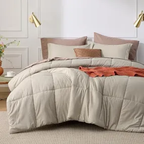 Bedsure Twin/Twin Extra Long Comforter Set - Beige Basket Weave Down Alternative Comforter Set Twin/Twin XL Size, Lightweight All Season Bedding Set with 1 Pillow Sham