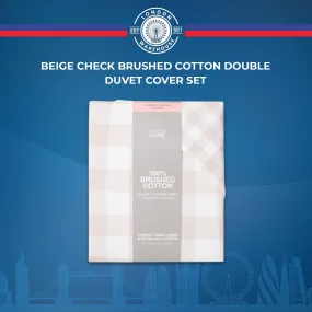 Beige Check Brushed Cotton Double Duvet Cover Set