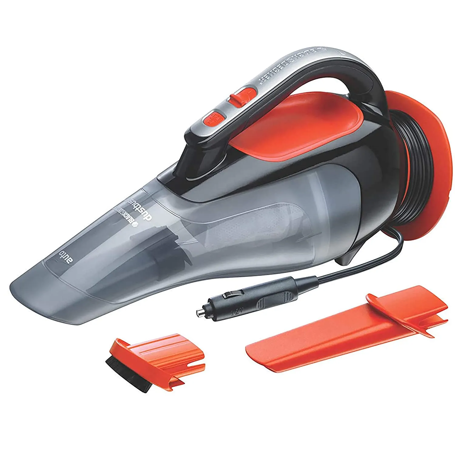 Black   Decker ADV1210 12V Powerful Dustbuster Automatic Car Vacuum Cleaner with 4 accessories (Black and Orange)