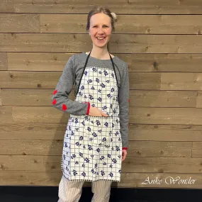 Blue Floral Print Cotton Kitchen Apron with Pocket