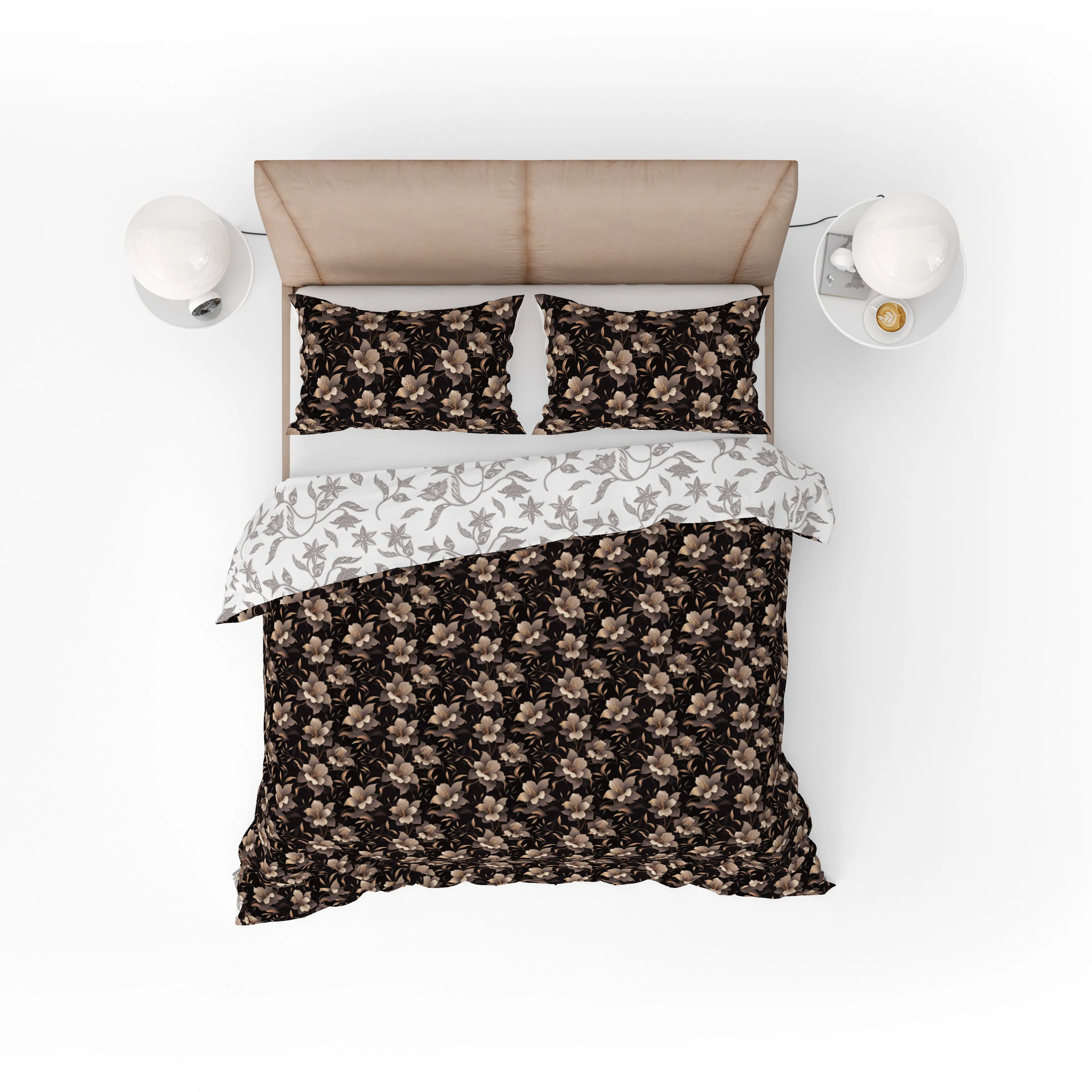 Bohemian Black Bronze Floral Cotton Reversible Quilt Cover Set