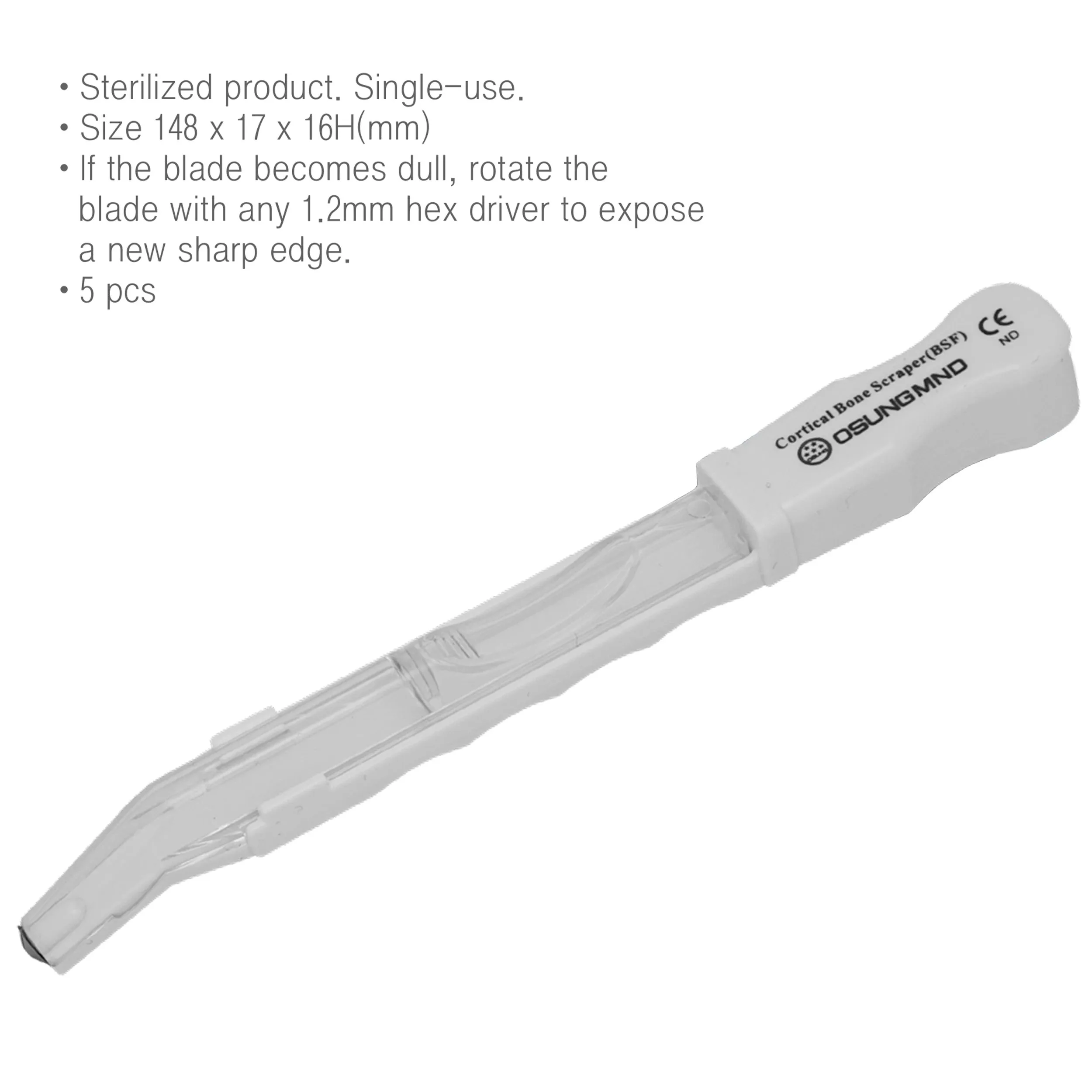 Bone Graft Harvester Sterile Cortical Bone Scrapers (5 Pack) Osung -BSF