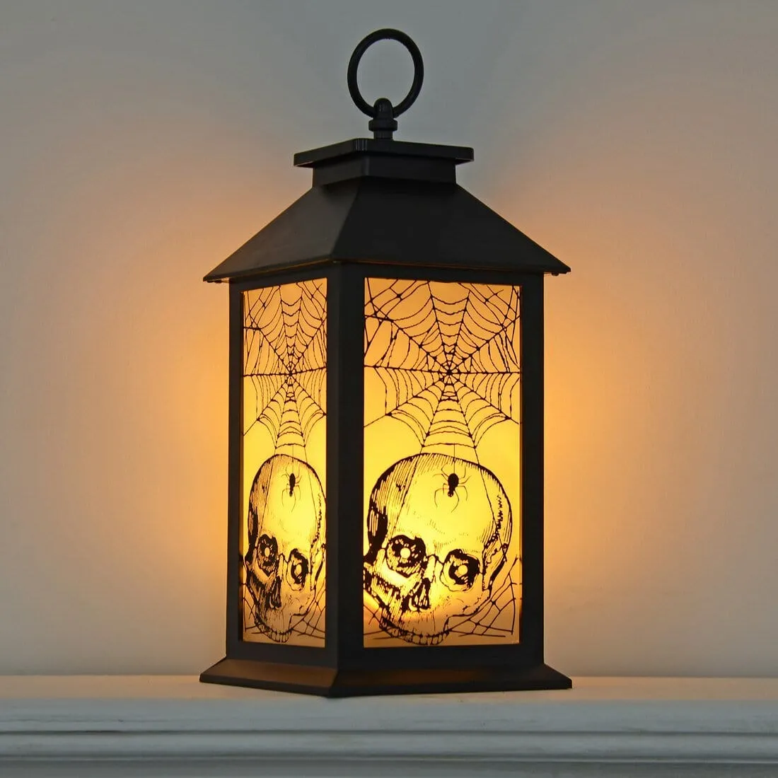 Cackle & Co Black Halloween Design Lantern With Lights